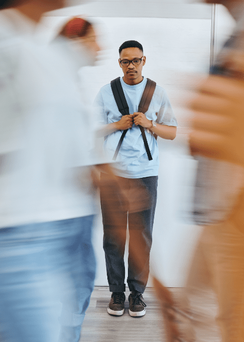 Student in the hallway anxious