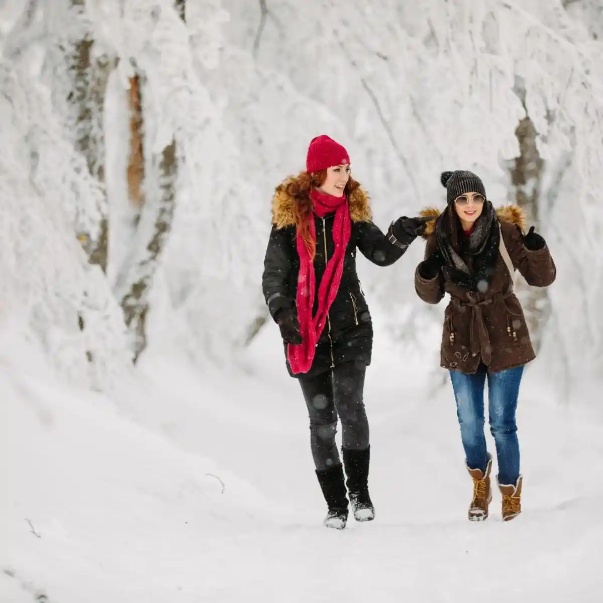 parent and teen winter walk